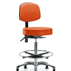 Vinyl Stool with Back Chrome - High Bench Height with Chrome Foot Ring & Stationary Glides in Orange Kist Trailblazer Vinyl - VHBST-CR-T0-CF-RG-8613