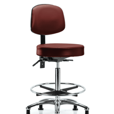 Vinyl Stool with Back Chrome - High Bench Height with Chrome Foot Ring & Stationary Glides in Taupe Supernova Vinyl - VHBST-CR-T0-CF-RG-8815