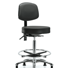 Vinyl Stool with Back Chrome - High Bench Height with Chrome Foot Ring & Stationary Glides in Carbon Supernova Vinyl - VHBST-CR-T0-CF-RG-8823