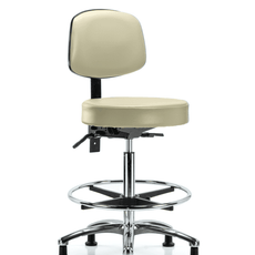 Vinyl Stool with Back Chrome - High Bench Height with Seat Tilt, Chrome Foot Ring, & Stationary Glides in Adobe White Trailblazer Vinyl - VHBST-CR-T1-CF-RG-8501