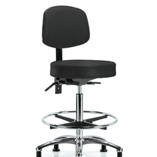 Vinyl Stool with Back Chrome - High Bench Height with Seat Tilt, Chrome Foot Ring, & Stationary Glides in Black Trailblazer Vinyl - VHBST-CR-T1-CF-RG-8540