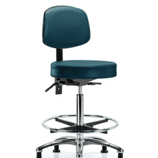 Vinyl Stool with Back Chrome - High Bench Height with Seat Tilt, Chrome Foot Ring, & Stationary Glides in Marine Blue Supernova Vinyl - VHBST-CR-T1-CF-RG-8801