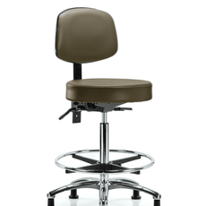 Vinyl Stool with Back Chrome - High Bench Height with Seat Tilt, Chrome Foot Ring, & Stationary Glides in Marine Blue Supernova Vinyl - VHBST-CR-T1-CF-RG-8809