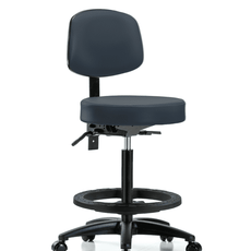 Vinyl Stool with Back - High Bench Height with Black Foot Ring & Casters in Imperial Blue Trailblazer Vinyl - VHBST-RG-T0-BF-RC-8582