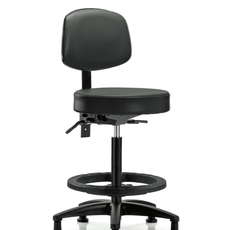 Vinyl Stool with Back - High Bench Height with Black Foot Ring & Stationary Glides in Carbon Supernova Vinyl - VHBST-RG-T0-BF-RG-8823