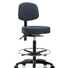 Vinyl Stool with Back - High Bench Height with Chrome Foot Ring & Casters in Imperial Blue Trailblazer Vinyl - VHBST-RG-T0-CF-RC-8582