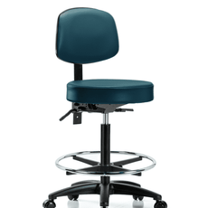 Vinyl Stool with Back - High Bench Height with Chrome Foot Ring & Casters in Marine Blue Supernova Vinyl - VHBST-RG-T0-CF-RC-8801