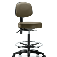 Vinyl Stool with Back - High Bench Height with Chrome Foot Ring & Casters in Marine Blue Supernova Vinyl - VHBST-RG-T0-CF-RC-8809