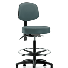 Vinyl Stool with Back - High Bench Height with Chrome Foot Ring & Stationary Glides in Colonial Blue Trailblazer Vinyl - VHBST-RG-T0-CF-RG-8546