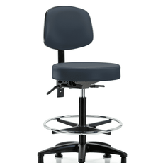 Vinyl Stool with Back - High Bench Height with Chrome Foot Ring & Stationary Glides in Imperial Blue Trailblazer Vinyl - VHBST-RG-T0-CF-RG-8582