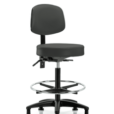 Vinyl Stool with Back - High Bench Height with Chrome Foot Ring & Stationary Glides in Charcoal Trailblazer Vinyl - VHBST-RG-T0-CF-RG-8605