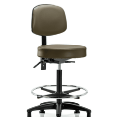 Vinyl Stool with Back - High Bench Height with Chrome Foot Ring & Stationary Glides in Marine Blue Supernova Vinyl - VHBST-RG-T0-CF-RG-8809