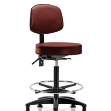 Vinyl Stool with Back - High Bench Height with Chrome Foot Ring & Stationary Glides in Taupe Supernova Vinyl - VHBST-RG-T0-CF-RG-8815