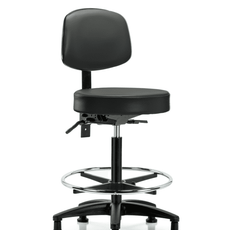 Vinyl Stool with Back - High Bench Height with Chrome Foot Ring & Stationary Glides in Carbon Supernova Vinyl - VHBST-RG-T0-CF-RG-8823