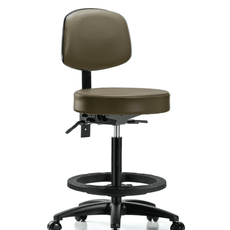 Vinyl Stool with Back - High Bench Height with Seat Tilt, Black Foot Ring, & Casters in Marine Blue Supernova Vinyl - VHBST-RG-T1-BF-RC-8809