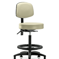 Vinyl Stool with Back - High Bench Height with Seat Tilt, Black Foot Ring, & Stationary Glides in Adobe White Trailblazer Vinyl - VHBST-RG-T1-BF-RG-8501