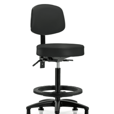 Vinyl Stool with Back - High Bench Height with Seat Tilt, Black Foot Ring, & Stationary Glides in Black Trailblazer Vinyl - VHBST-RG-T1-BF-RG-8540