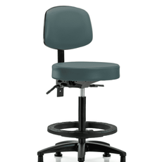 Vinyl Stool with Back - High Bench Height with Seat Tilt, Black Foot Ring, & Stationary Glides in Colonial Blue Trailblazer Vinyl - VHBST-RG-T1-BF-RG-8546