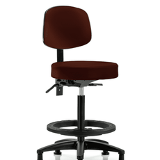 Vinyl Stool with Back - High Bench Height with Seat Tilt, Black Foot Ring, & Stationary Glides in Burgundy Trailblazer Vinyl - VHBST-RG-T1-BF-RG-8569