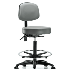 Vinyl Stool with Back - High Bench Height with Seat Tilt, Chrome Foot Ring, & Casters in Sterling Supernova Vinyl - VHBST-RG-T1-CF-RC-8840