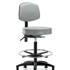 Vinyl Stool with Back - High Bench Height with Seat Tilt, Chrome Foot Ring, & Stationary Glides in Dove Trailblazer Vinyl - VHBST-RG-T1-CF-RG-8567