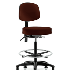 Vinyl Stool with Back - High Bench Height with Seat Tilt, Chrome Foot Ring, & Stationary Glides in Burgundy Trailblazer Vinyl - VHBST-RG-T1-CF-RG-8569