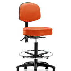 Vinyl Stool with Back - High Bench Height with Seat Tilt, Chrome Foot Ring, & Stationary Glides in Orange Kist Trailblazer Vinyl - VHBST-RG-T1-CF-RG-8613