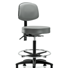 Vinyl Stool with Back - High Bench Height with Seat Tilt, Chrome Foot Ring, & Stationary Glides in Sterling Supernova Vinyl - VHBST-RG-T1-CF-RG-8840
