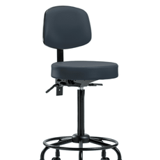 Vinyl Stool with Back - High Bench Height with Round Tube Base & Casters in Imperial Blue Trailblazer Vinyl - VHBST-RT-T0-RC-8582