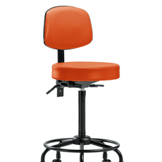 Vinyl Stool with Back - High Bench Height with Round Tube Base, Seat Tilt, & Casters in Orange Kist Trailblazer Vinyl - VHBST-RT-T1-RC-8613