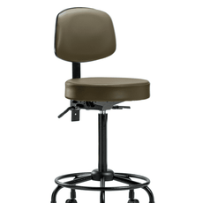 Vinyl Stool with Back - High Bench Height with Round Tube Base, Seat Tilt, & Casters in Marine Blue Supernova Vinyl - VHBST-RT-T1-RC-8809