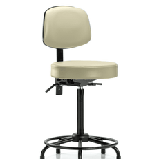 Vinyl Stool with Back - High Bench Height with Round Tube Base, Seat Tilt, & Stationary Glides in Adobe White Trailblazer Vinyl - VHBST-RT-T1-RG-8501