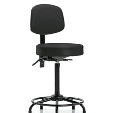 Vinyl Stool with Back - High Bench Height with Round Tube Base, Seat Tilt, & Stationary Glides in Black Trailblazer Vinyl - VHBST-RT-T1-RG-8540