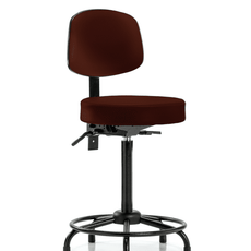 Vinyl Stool with Back - High Bench Height with Round Tube Base, Seat Tilt, & Stationary Glides in Burgundy Trailblazer Vinyl - VHBST-RT-T1-RG-8569