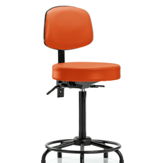 Vinyl Stool with Back - High Bench Height with Round Tube Base, Seat Tilt, & Stationary Glides in Orange Kist Trailblazer Vinyl - VHBST-RT-T1-RG-8613