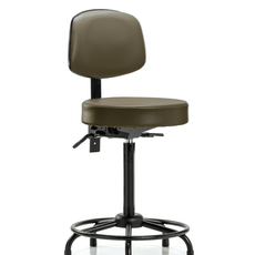 Vinyl Stool with Back - High Bench Height with Round Tube Base, Seat Tilt, & Stationary Glides in Marine Blue Supernova Vinyl - VHBST-RT-T1-RG-8809