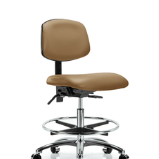 Vinyl Chair Chrome - Medium Bench Height with Chrome Foot Ring & Casters in Taupe Trailblazer Vinyl - VMBCH-CR-T0-A0-CF-CC-8584