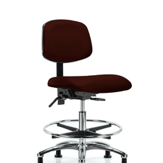 Vinyl Chair Chrome - Medium Bench Height with Chrome Foot Ring & Casters in Burgundy Trailblazer Vinyl - VMBCH-CR-T0-A0-CF-RG-8569
