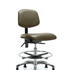 Vinyl Chair Chrome - Medium Bench Height with Chrome Foot Ring & Casters in Taupe Supernova Vinyl - VMBCH-CR-T0-A0-CF-RG-8809