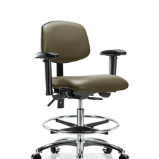 Vinyl Chair Chrome - Medium Bench Height with Adjustable Arms, Chrome Foot Ring, & Casters in Taupe Supernova Vinyl - VMBCH-CR-T0-A1-CF-CC-8809
