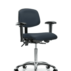 Vinyl Chair Chrome - Medium Bench Height with Adjustable Arms & Casters in Imperial Blue Trailblazer Vinyl - VMBCH-CR-T0-A1-NF-CC-8582