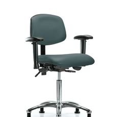 Vinyl Chair Chrome - Medium Bench Height with Adjustable Arms & Stationary Glides in Colonial Blue Trailblazer Vinyl - VMBCH-CR-T0-A1-NF-RG-8546