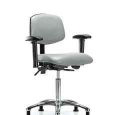 Vinyl Chair Chrome - Medium Bench Height with Adjustable Arms & Stationary Glides in Dove Trailblazer Vinyl - VMBCH-CR-T0-A1-NF-RG-8567
