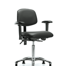 Vinyl Chair Chrome - Medium Bench Height with Adjustable Arms & Stationary Glides in Carbon Supernova Vinyl - VMBCH-CR-T0-A1-NF-RG-8823
