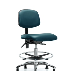 Vinyl Chair Chrome - Medium Bench Height with Seat Tilt, Chrome Foot Ring, & Casters in Marine Blue Supernova Vinyl - VMBCH-CR-T1-A0-CF-RG-8801