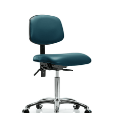 Vinyl Chair Chrome - Medium Bench Height with Seat Tilt & Casters in Marine Blue Supernova Vinyl - VMBCH-CR-T1-A0-NF-CC-8801