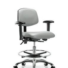 Vinyl Chair Chrome - Medium Bench Height with Seat Tilt, Adjustable Arms, Chrome Foot Ring, & Casters in Dove Trailblazer Vinyl - VMBCH-CR-T1-A1-CF-CC-8567
