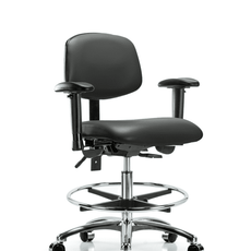 Vinyl Chair Chrome - Medium Bench Height with Seat Tilt, Adjustable Arms, Chrome Foot Ring, & Casters in Carbon Supernova Vinyl - VMBCH-CR-T1-A1-CF-CC-8823