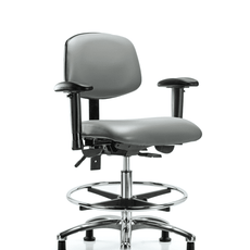 Vinyl Chair Chrome - Medium Bench Height with Seat Tilt, Adjustable Arms, Chrome Foot Ring, & Casters in Sterling Supernova Vinyl - VMBCH-CR-T1-A1-CF-RG-8840