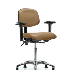 Vinyl Chair Chrome - Medium Bench Height with Seat Tilt, Adjustable Arms, & Stationary Glides in Taupe Trailblazer Vinyl - VMBCH-CR-T1-A1-NF-RG-8584